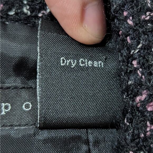 Apostrophe Black & Pink Wool Blend Tweed Fringed Collar Button Up Blazer Size 14 - Picture 7 of 8